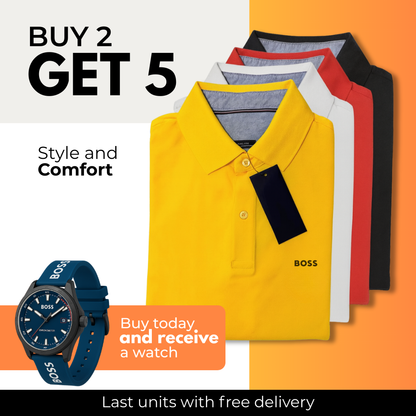 BOSS POLO SHIRT BUNDLE [BUY 2, GET 5] + FREE WATCH