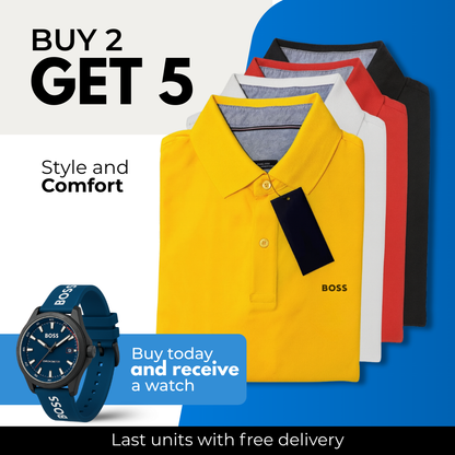 BOSS POLO SHIRT BUNDLE [BUY 2, GET 5] + FREE WATCH