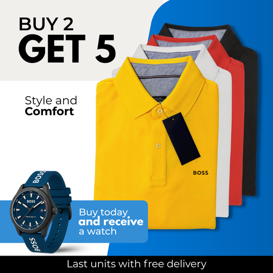 BOSS POLO SHIRT BUNDLE [BUY 2, GET 5] + FREE WATCH